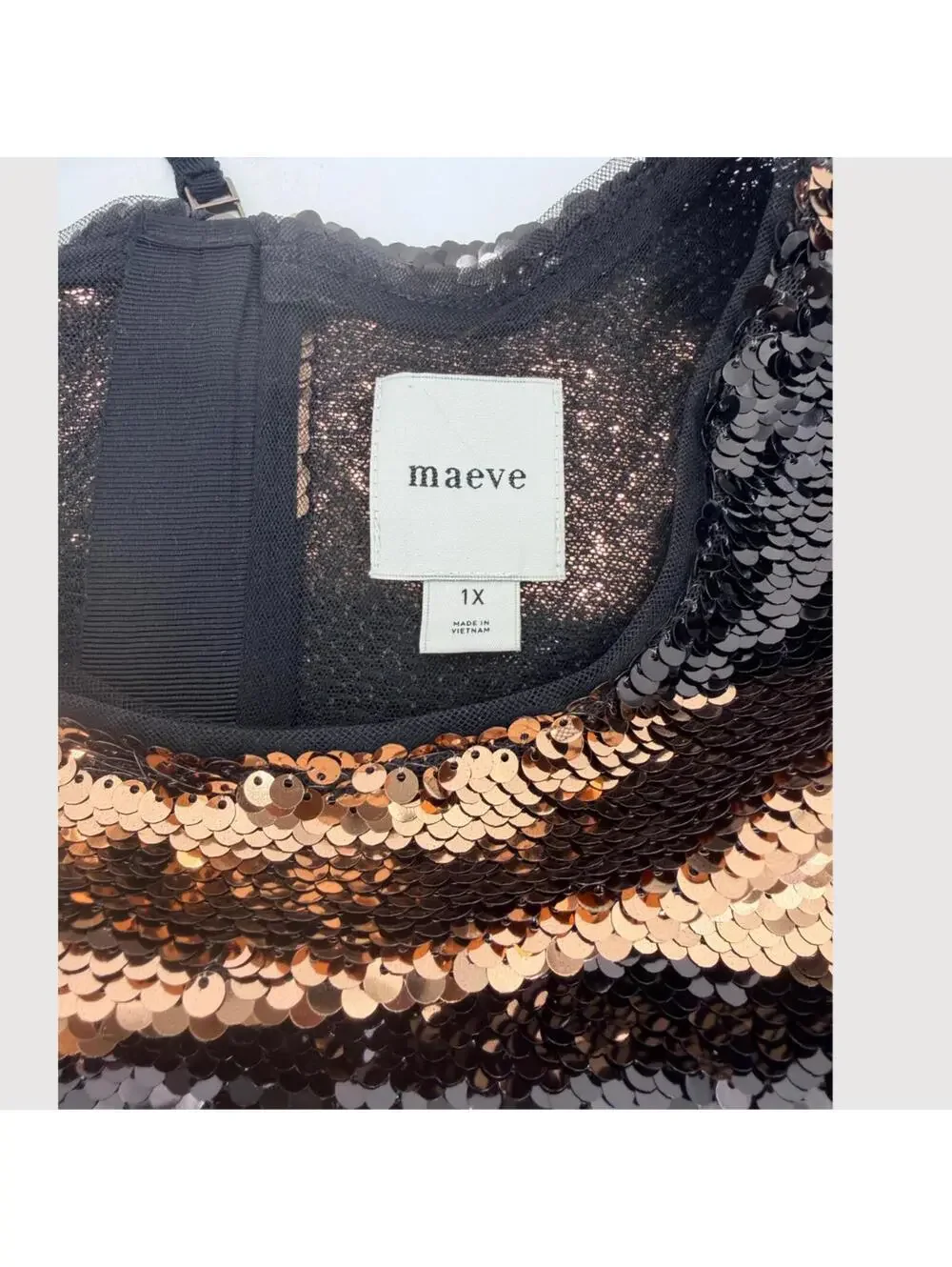 Maeve Anthropologie Sequin Top Copper Black 1X